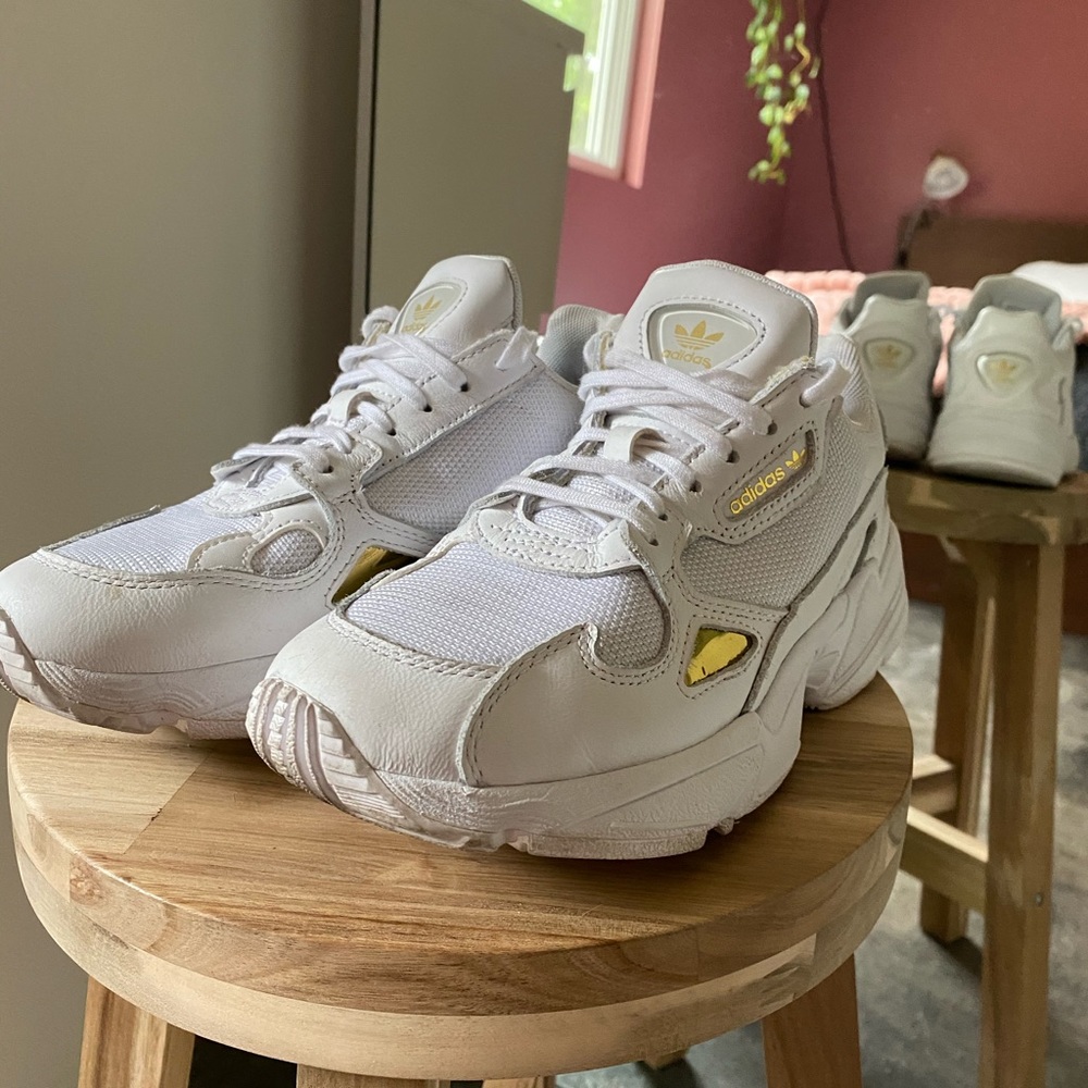 Adidas Falcon, White with gold accents